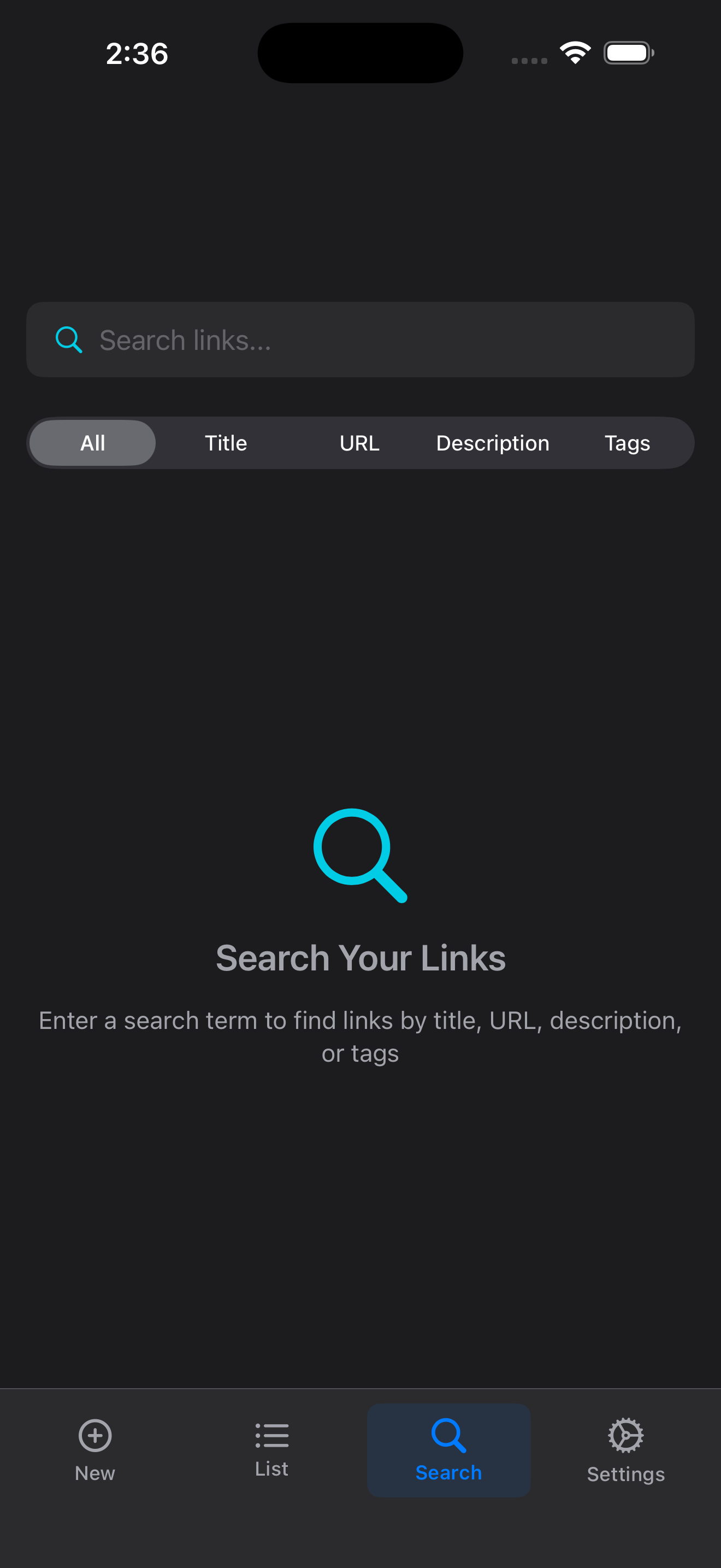 Powerful search across all links and tags